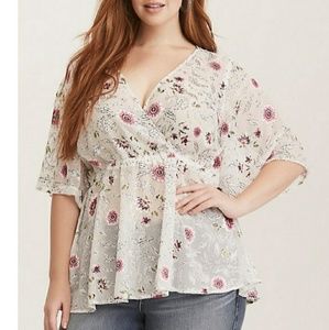 Floral Faux Wrap Babydoll Blouse - Torrid 1